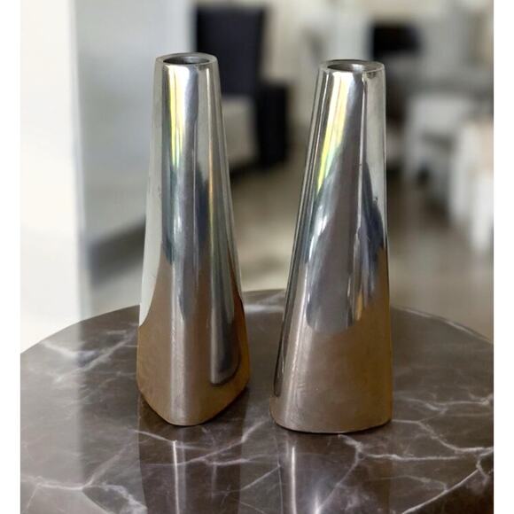 2 Vtg IKEA Renos Chrome MCM Swedish Design Taper Candle Holders 7 Inches 80-90s - Picture 1 of 5